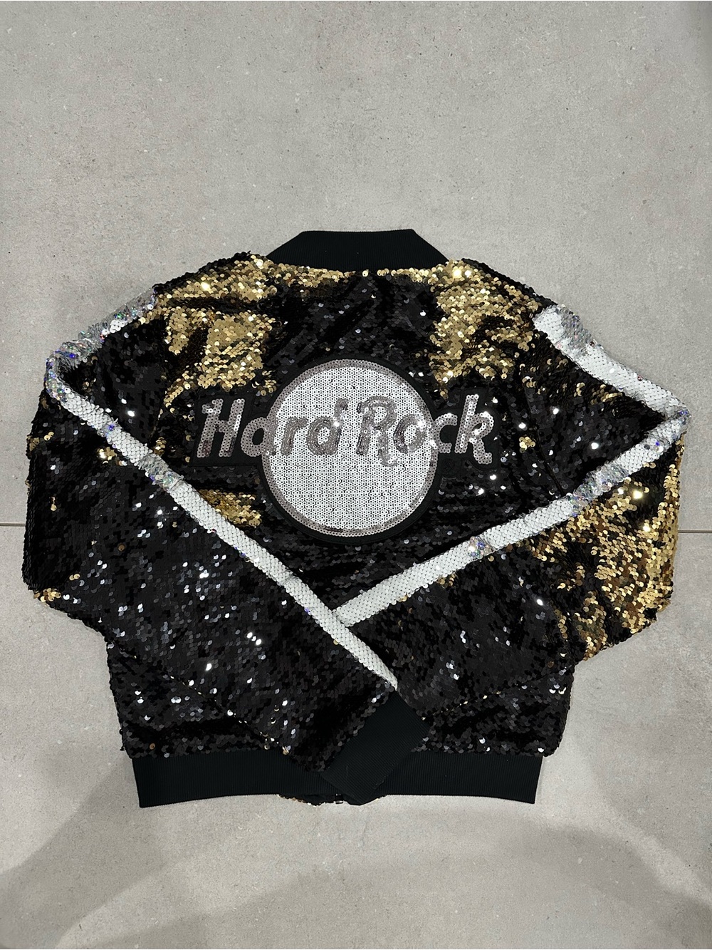 Hard Rock Cafe Black & Gold Sequin Bomber Jacket